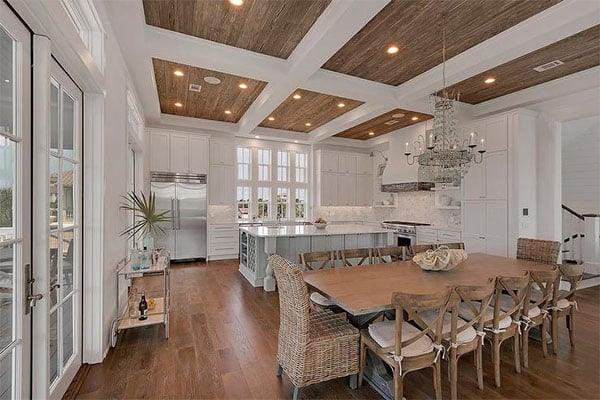 Rustic Wood Plank Kitchen Coffered Ceiling