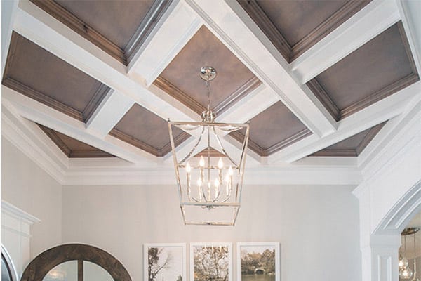 Wood Plank Entryway Coffered Ceiling Design